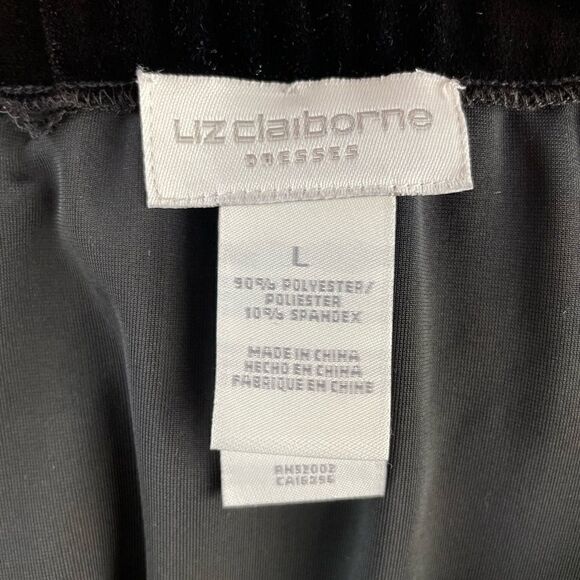 Liz Claiborne Matching Two Piece Black Velour Top and Skirt Size L EUC - Picture 8 of 9